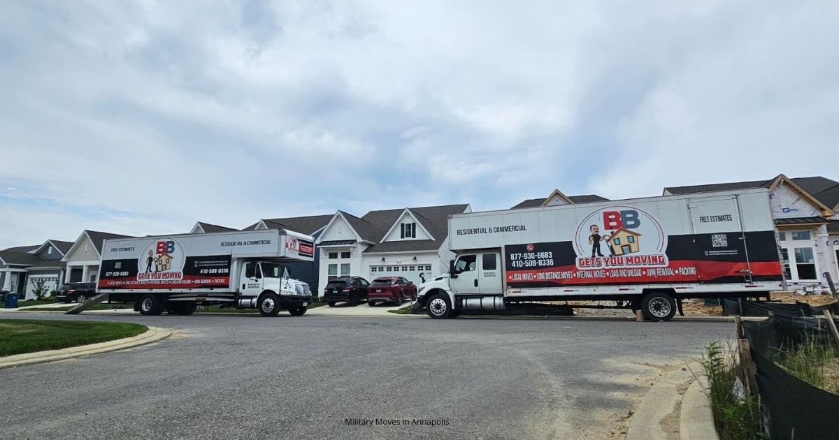 Military Moves In Annapolis Moving truck outside a military family home near Annapolis MD
