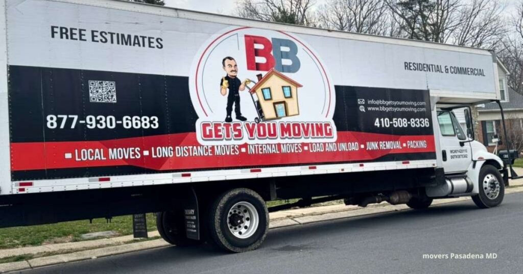 Residential moving truck outside a home in Pasadena MD