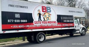 Residential moving truck outside a home in Pasadena MD